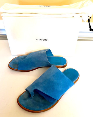 Vince Edris Slide Sandals Blue Pumice Suede 7 Made Italy EUC Box Dust Bag