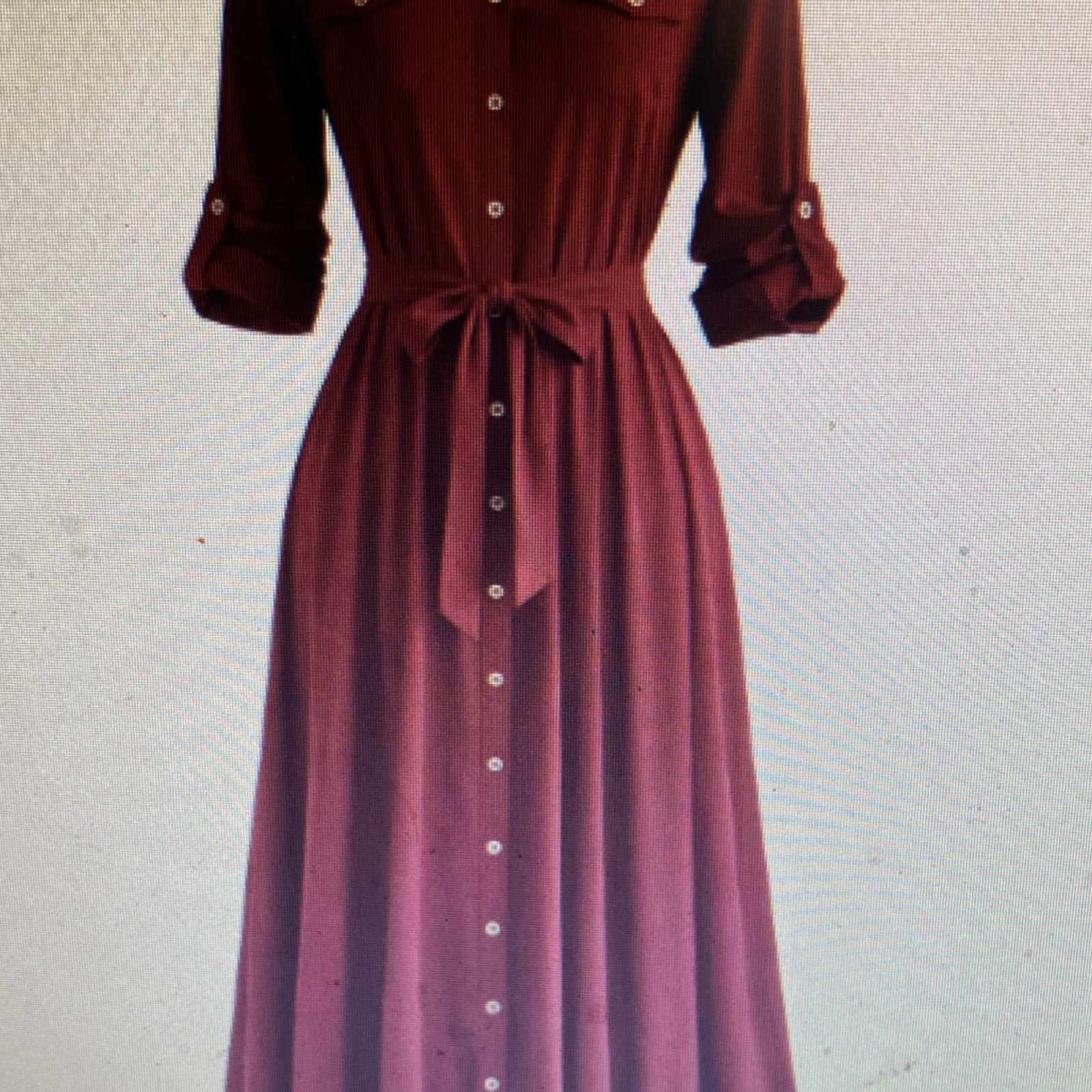 Burgundy Collared Button-Down Belted Midi Shirt D… - image 2