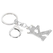 Initial Letter Keychain Letter K Crown Design Charm Silver Tone