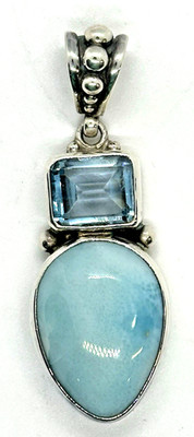 Sajen 925 Sterling Silber Larimar & Blautopas Anhänger 14g QVC blaue Box