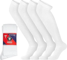 4 Pairs of Over the Knee Non-Binding Cotton Diabetic Neuropathy Socks, White,...