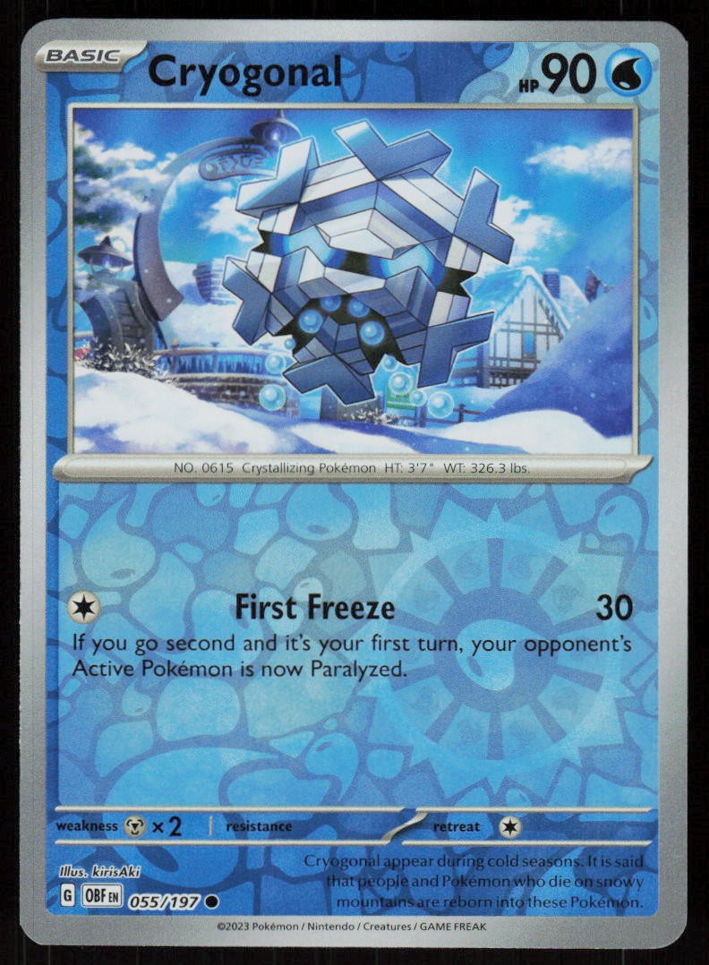 Cryogonal 055/197 Common Obsidian Flames Pokemon Reverse Holo Near Mint