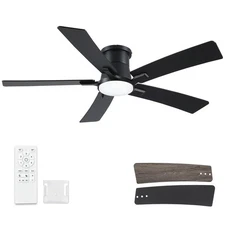 52 Inch Ceiling Fans with Lights and Remote, Black Low Profile Ceiling Fan, F...