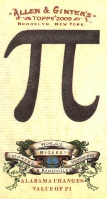 2009 Allen & Ginter Mini World's Biggest Hoaxes Alabama Changes Value of Pi  BB
