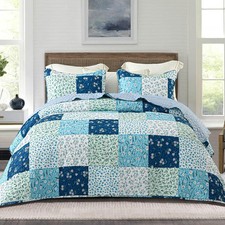Whale Flotilla Reversible Patchwork Quilts Full Queen Size, Lightweight Boho