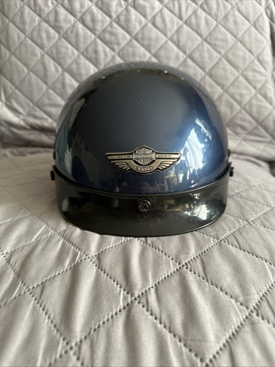 Harley Davidson 100th Anniversary BLUE Half Helmet Size XS See
