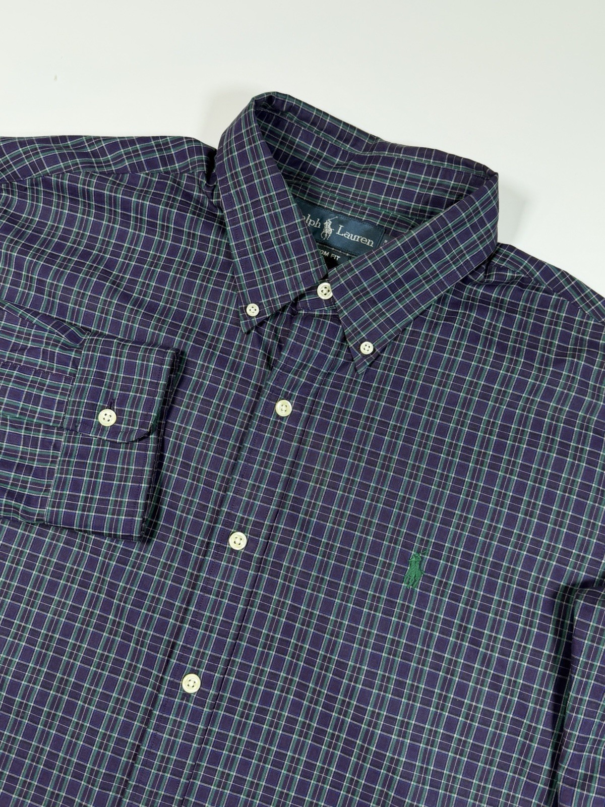 Ralph Lauren Custom Fit Shirt Men’s XL Purple Plaid Button Down