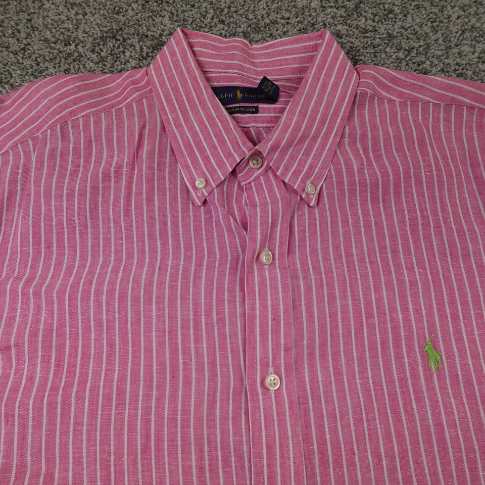 Ralph Lauren Shirt Mens 2XL Pink Ocean Wash Linen Chambray Button Up Long Sleeve - Image 3 of 4