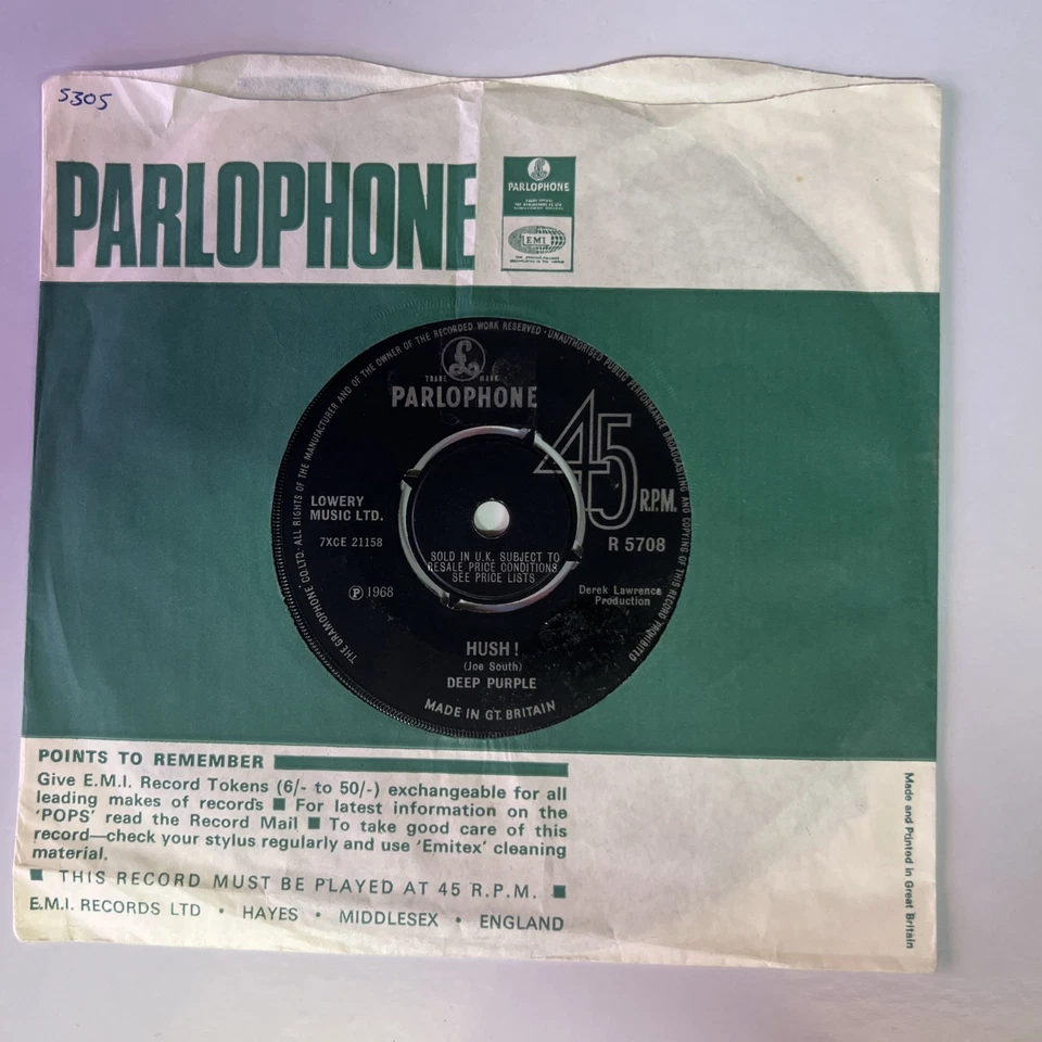 Deep Purple Hush! / One More Rainy Day 7” Vinyl Single 1968 UK 45 VG+ - Image 2 of 4