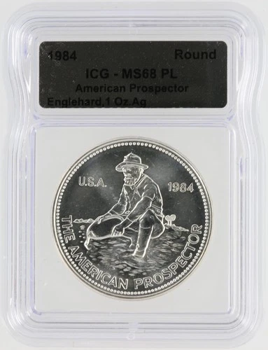 1984 Engelhard American Prospector Silver Eagle ICG MS68PL S$1 Silver Round