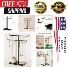 Elegant Black Metal Jewelry Organizer Stand - Anti-Tangle Necklace Holder