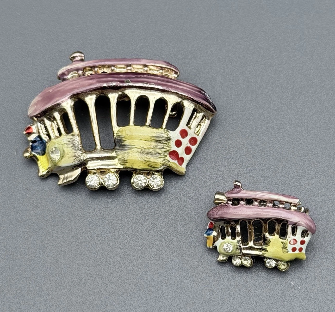 Vintage SAN FRANCISCO Cable Trolley Car Brooches Pink Enamel Rhinestones Lot