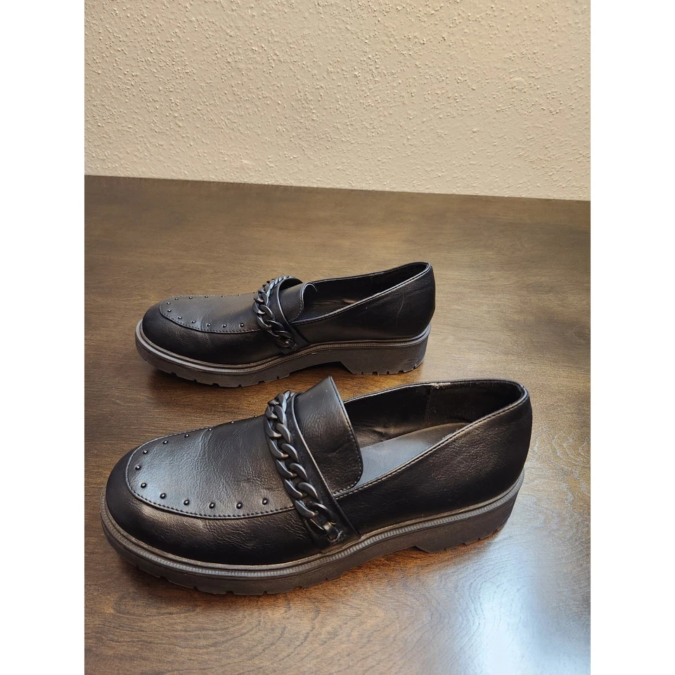 Женские черные кожаные мокасины Report Hayden без застежек коренастые на цепочке плоские размер 11 - Изображение 3 из 4