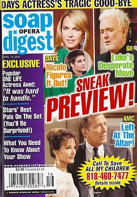 #ad Soap Opera Digest April 19 2011 All My Children John McCook Erin Chambers $20.00