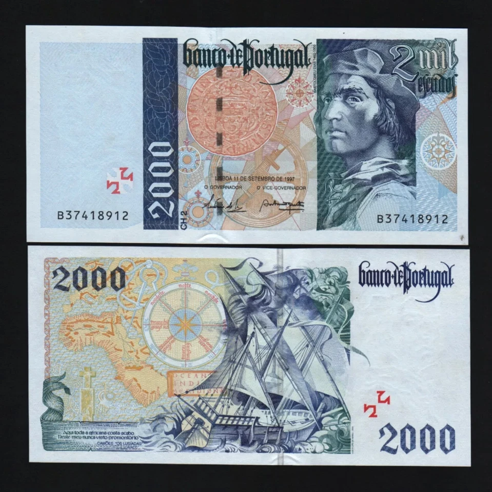 PORTUGAL 2000 ESCUDOS P-189 1997 Pre Euro SAILING SHIP UNC COMPASS COIN BANKNOTE - Image 3 of 4