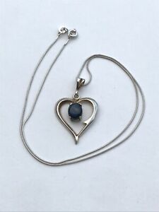 CHAINE EN ARGENT MAILLE SERPENT AVEC PENDENTIF CŒUR ET PIERRE BLEUE - REF59674
