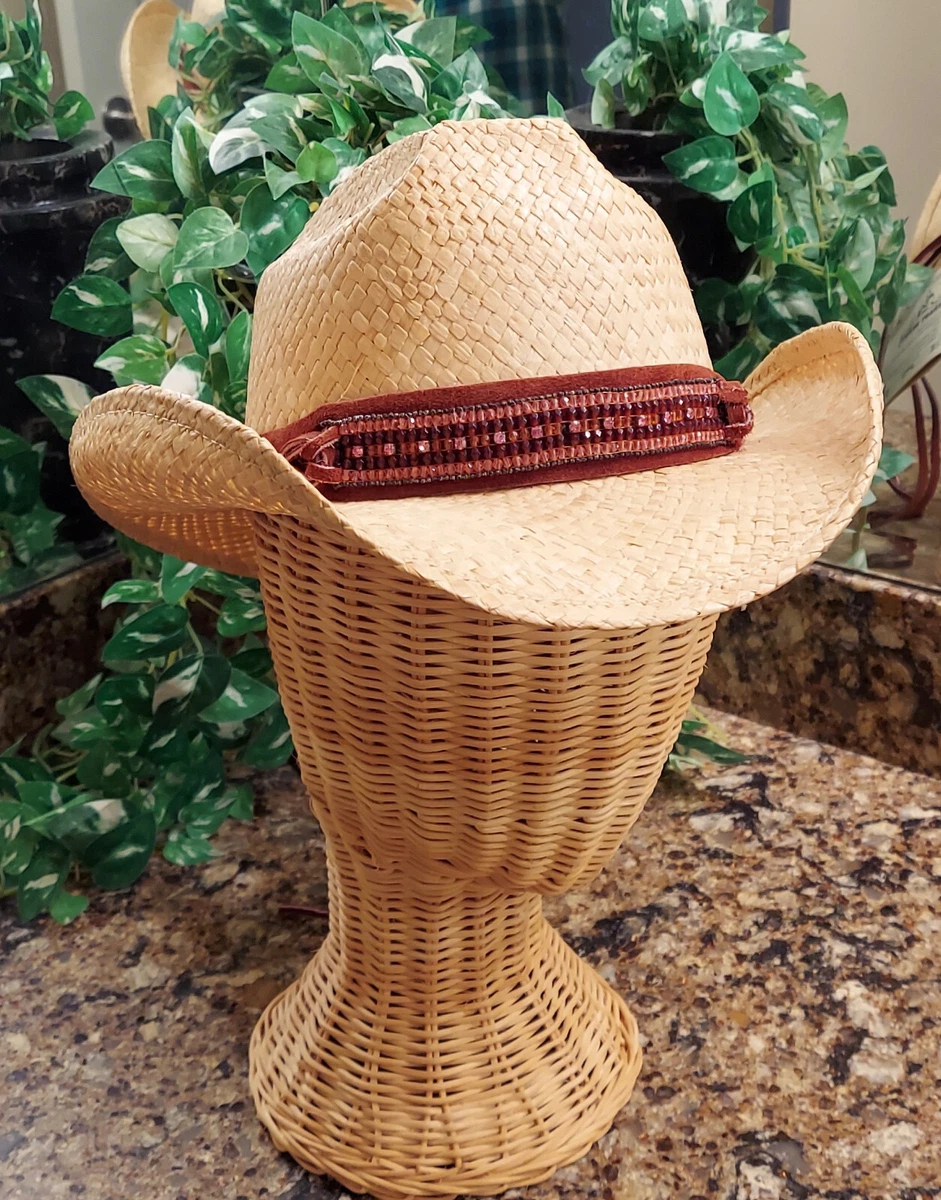 Shady Brady Cowboy Hat with Leather Fringe Band Size Small NWT Raffia Straw
