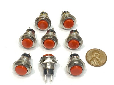 8 Pieces RED small N/O Momentary 12mm push button Switch round 12v on off G23