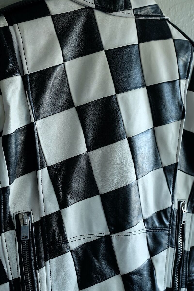 Saint Laurent Leather Damier Checkered Biker Jacket Multi Saint Laurent Leather Damier Checkered Biker Jacket Multi