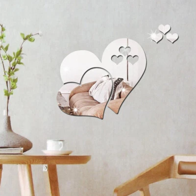 3D Mirror Love Hearts Wall Sticker Removable Decal Room Home Art Mural Decor DIY - Image 1 of 4