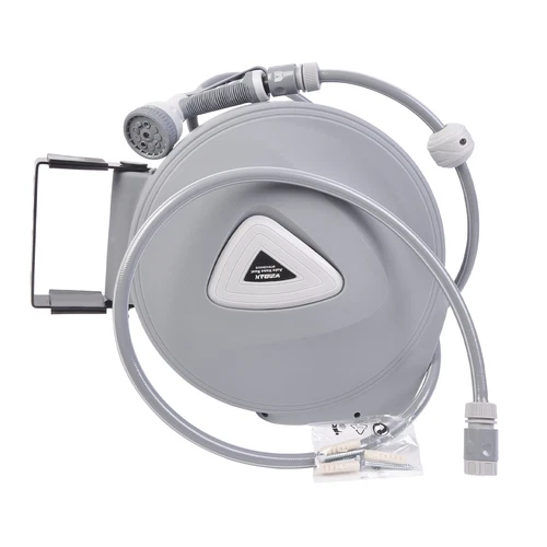 32FT 65FT 100FT Retractable Garden Water Hose Reel Spray Gun Rewind Wall Mounted