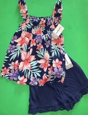 NEW Carters Girls Floral Pink Blue 2 Pc Lot Shirt Shorts 4T 4 Gift Outfit 42