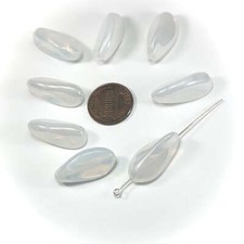 Czech Glass Fancy Shaped Beads 24x13mm White Opal Luster 8 pieces J713