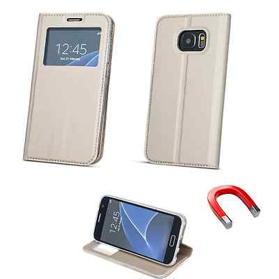 ^ Book Silikon Tasche Flexi Hülle Etui SMART LOOK FENSTER Für Huawei Y6 II GOLD
