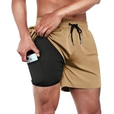 Men's Swim Shorts 5" Inseam Quick Dry Compression Liner Zipper Pocket