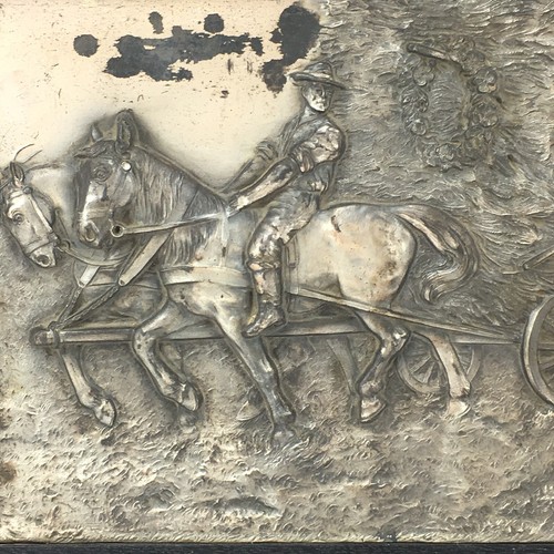 Antique Metal Relief Art Plaque Georg Bommer Harvest Wagon Horses People - Picture 3 of 11
