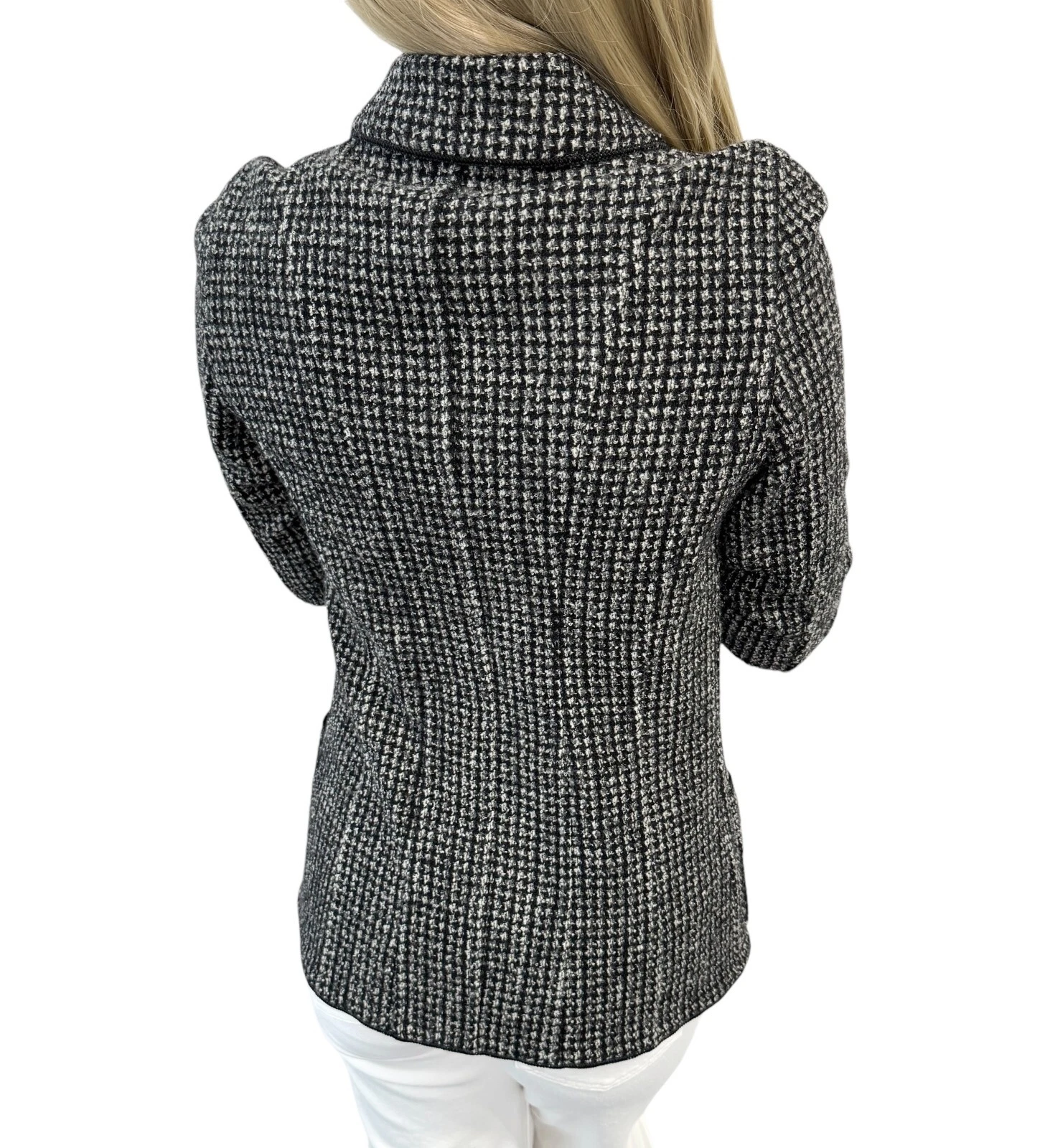 Giacca CHANEL Vintage CC Mark Logo #38 Nera Lana Pelle Bottone a Scatto Rank AB