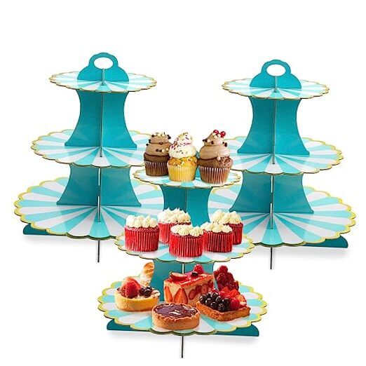 Cupcake Stand,3-Tier Dessert Plates Mini Cakes Fruit Candy Display Tower Blue-image