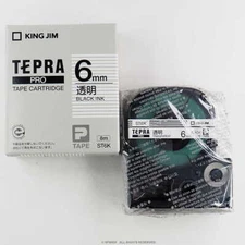 GENUINE KING JIM TEPRA PRO ST6K 6mm *Black on Transparent* Label Tape Cartridge