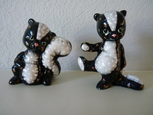 Adorable Ceramic Skunk Figurines Set of (2) - Hand Painted