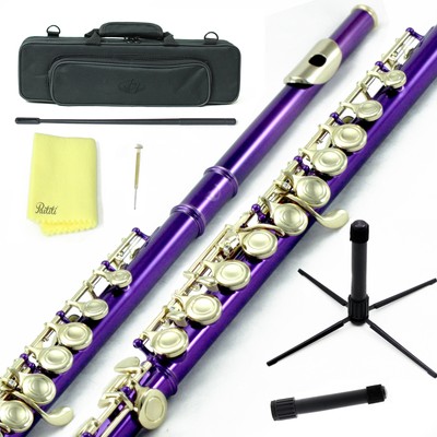 Sky Purple Gold C Close Hole Flute w Case, Stand, Cleaning Rod, Cloth and More
