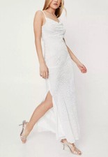 NWT New With Tags Nasty Gal White Cowl Neck Devore Split Hem Maxi Dress Size 6