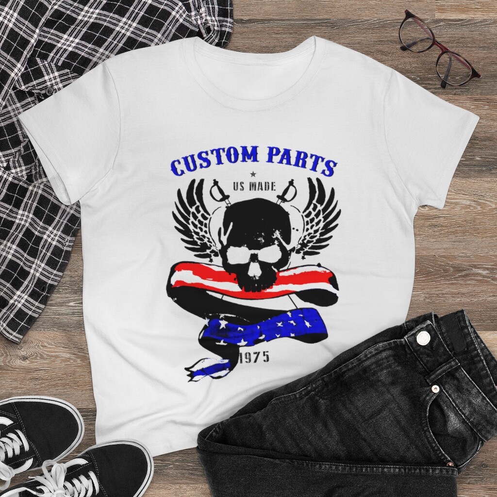 Women's Tshirt - Custom Parts Skull Wings USA Flag - Picture 10 of 21