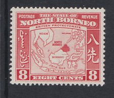 NORTH BORNEO 1939 8c SCARLET SG 308 MINT.