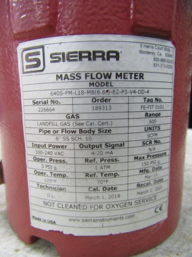 💥MEDIDOR DE FLUJO MÁSICO SIERRA 640S-FM-L18-M8-E2-P3-V4-DD-4 150 PSIG MAX 100-240 VAC - Imagen 7 de 8