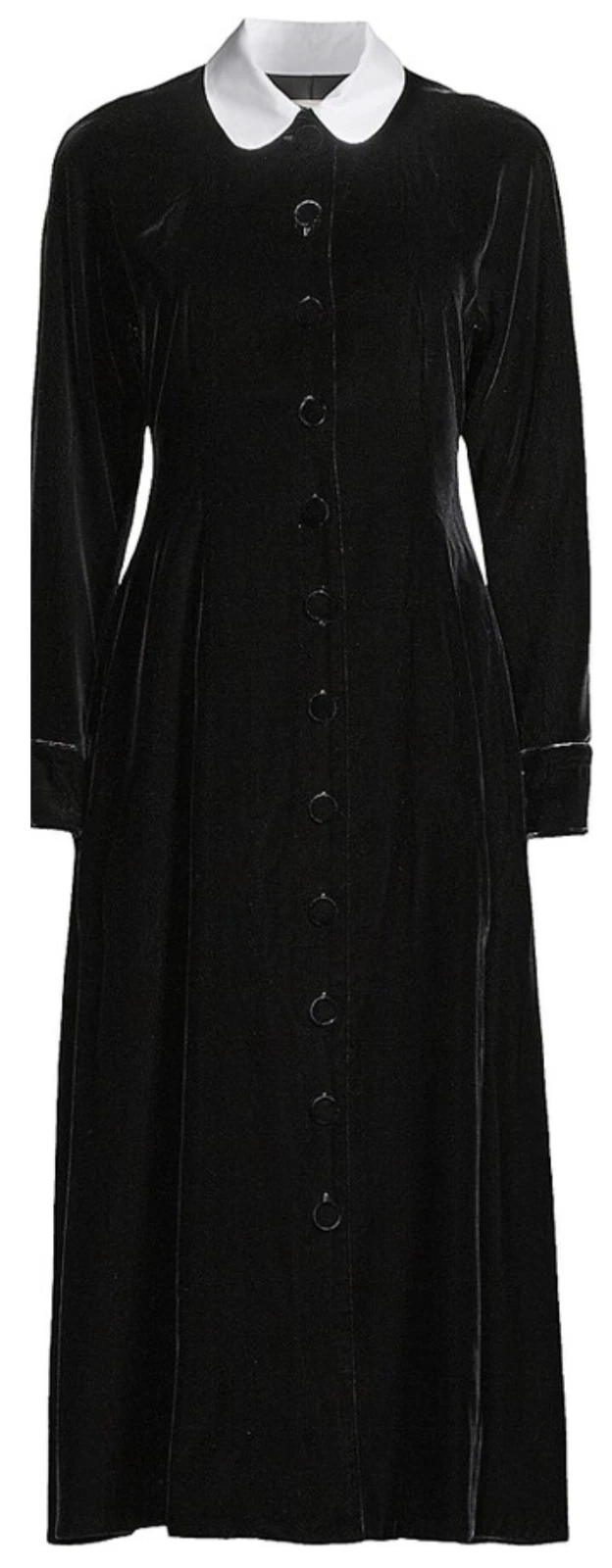 Camicia midi Tory Burch nera velluto collo tondo manica lunga taglia 6 $1145