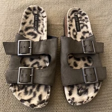 Women’s Sandals size 9 by Sole Society Leopard Print bottom gray straps