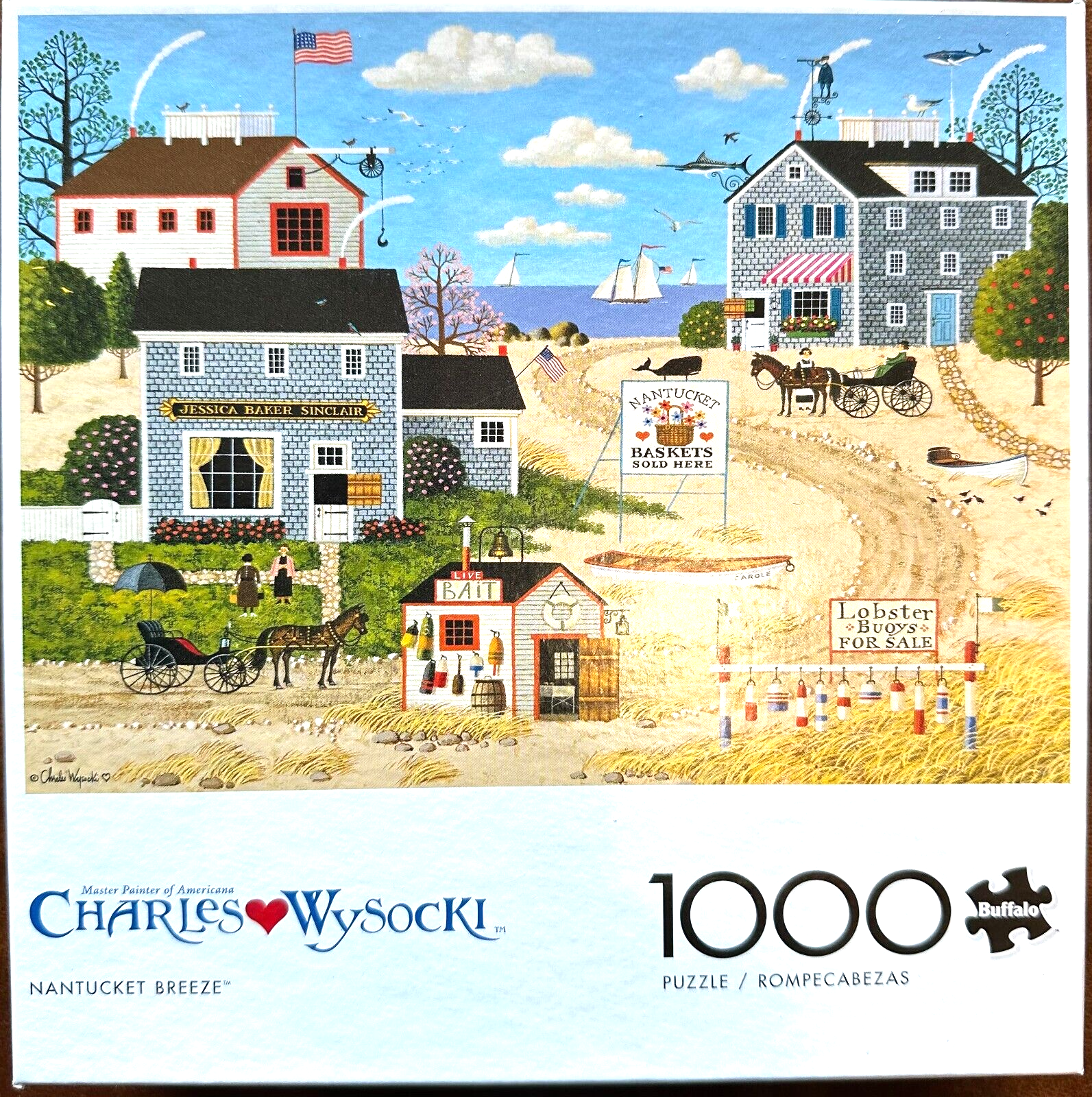 Nantucket Breeze COMP 1000 pc Puzzle Sand Sailboats Markets Buggy Weather Vanes