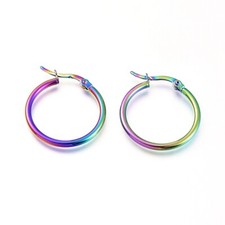 Rainbow Hoop Earrings Stainless Steel Hypoallergenic 12 gauge 25mm Jewelry