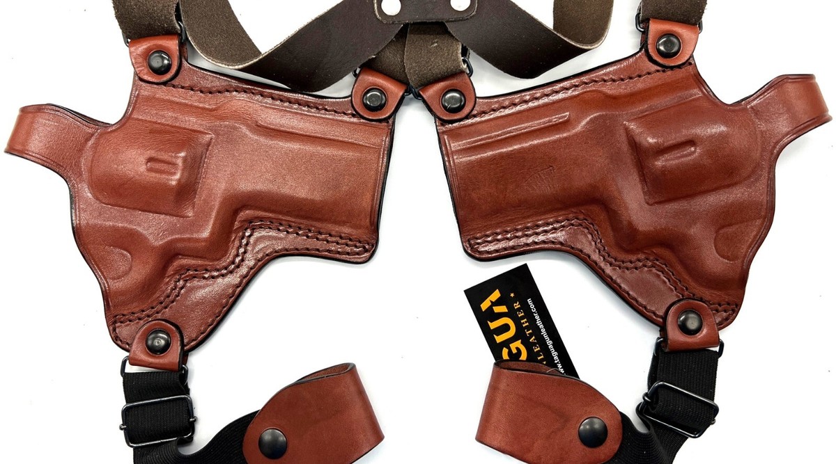 TAGUA Brown Leather Dual 2-GUN Double Shoulder Holster for S&W