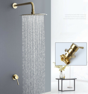 Luxury Brushed Gold Shower Faucet Set Wall Mount 10 inch Rainfall Shower Tap