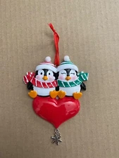 polarX double penguin with scarves on heart with snowflake christmas ornament