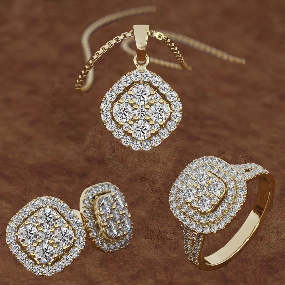 3 PCS Luxury Necklaces Full Diamond Rings Fashion Jewelry Set