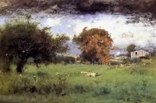 Oil painting george inness - village landscape early autumn, montclair on canvas