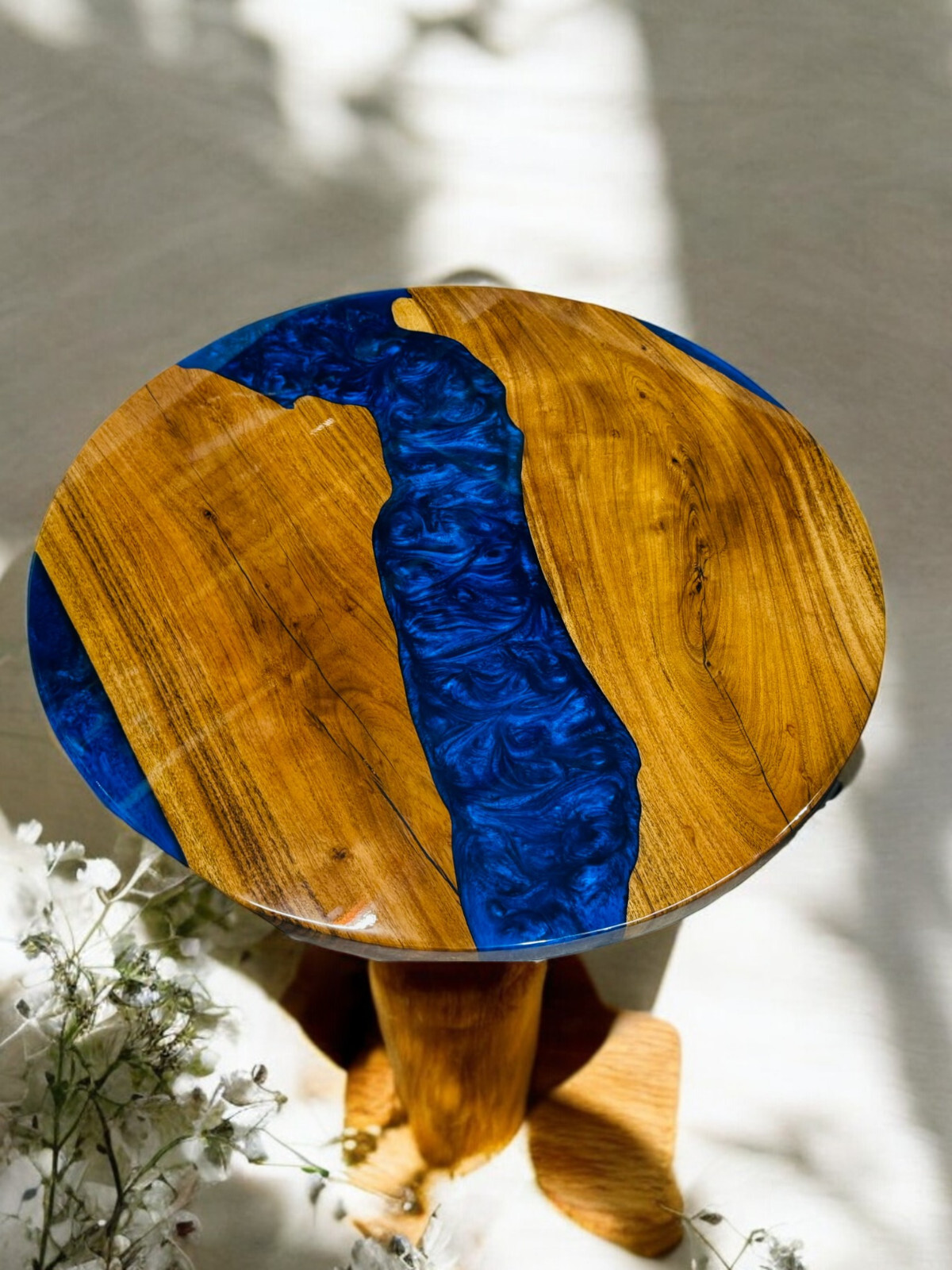 24 Inch Epoxy Resin Wood Coffee Table - Modern Handmade Bedroom Furniture