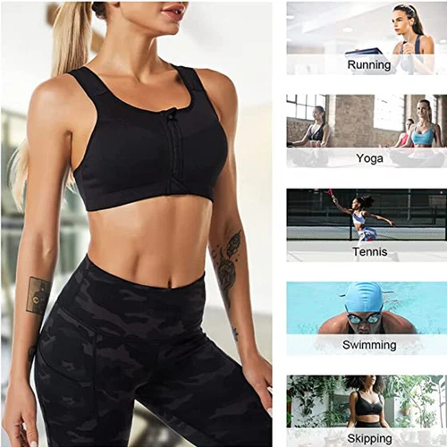 Plain Zipper Women Front Closure Sports Bra Racerback Yoga Gym Bra Size S-5XL - Picture 4 of 27